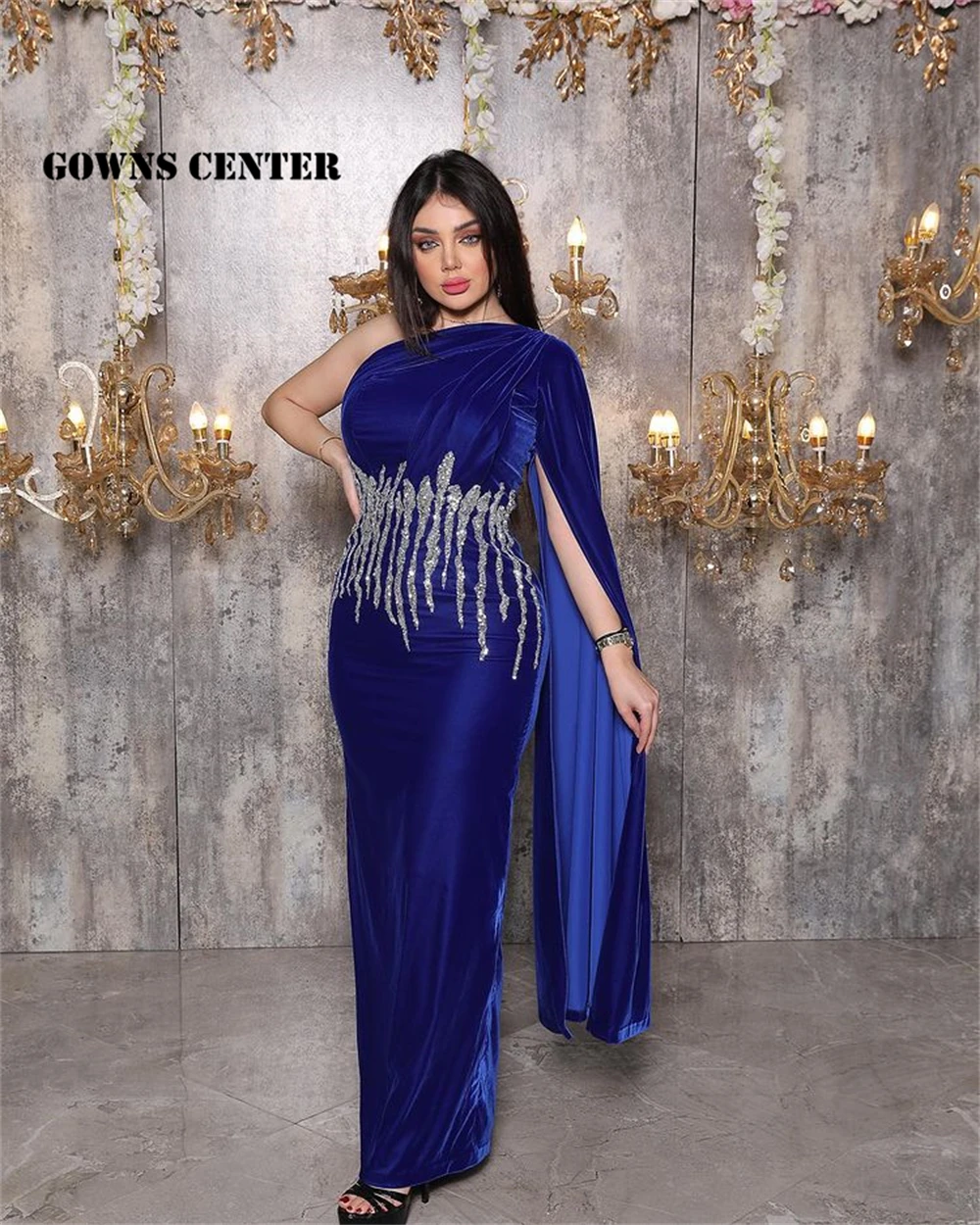 

Royal Blue Evening Dresses With Cape Dinner Dress Mermaid Dinner Gowns For Women Party Wear Formal فساتين السهرة