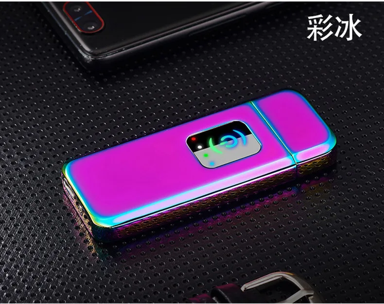 Светодиодный сенсорный Электронный USB Зажигалка металлическая перезаряжаемая Зажигалка Ветрозащитная электрическая зажигалка для курения гаджеты для мужчин
