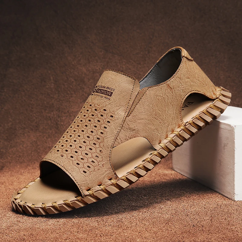 

Сандалии мужские дышащие, мягкая подошва, перфорированная подошва, повседневные модные, ручная работа, в стиле ретро, лето