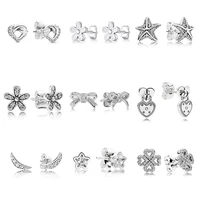 925 sterling silver earring fashion clover starfish five pointed star crescent moon crystal earring for women party jewelry