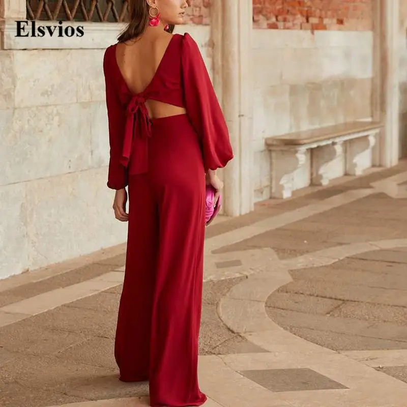 

Комбинезон женский однотонный с рукавами-фонариками, элегантный повседневный ромпер с круглым вырезом, пикантный ажурный ромпер с открыто...