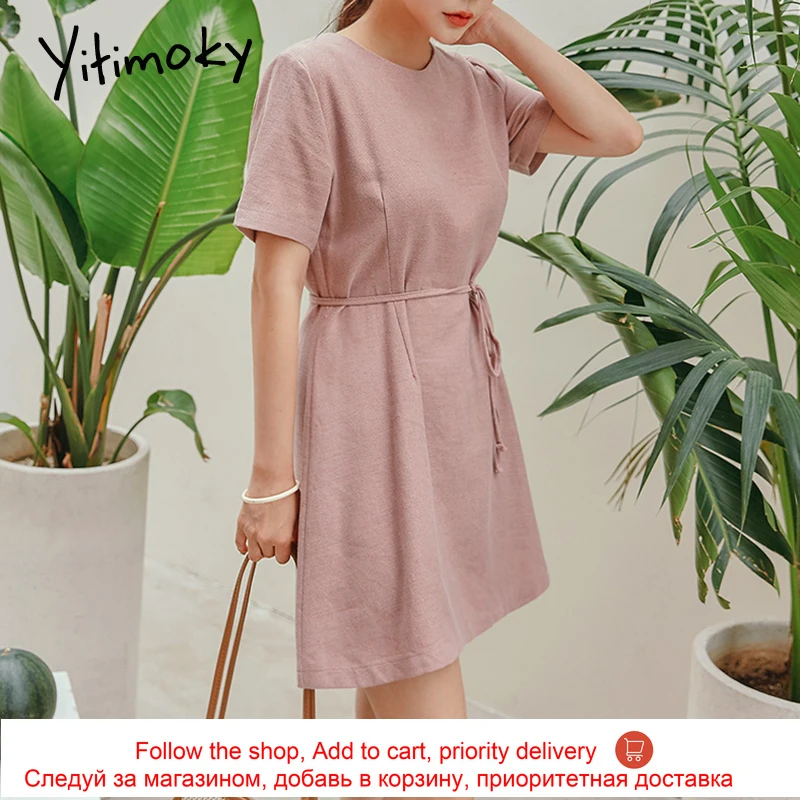 

Yitimoky Vintage Bandage Dresses Women Short Sleeve Mini Dress O-Neck Plus Size Elegant Summer 2021 Casual New Fashion Blue