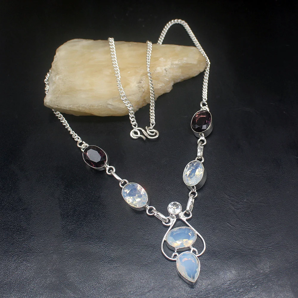 

Gemstonefactory ювелирные изделия большая акция 925 серебро Чудесный Белый опал Аметист женская цепочка ожерелье 46 см 202101650