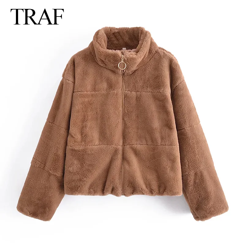 Зимнее женское пальто TRAF ZA утепленные женские пушистые теплые куртки с