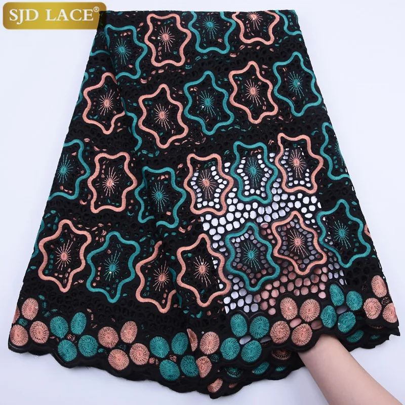 

SJD LACE 100% Cotton Fabric Lace Embroidery African Lace Fabric With Rhinestone Mesh Lace Fabric For Wedding Dress A1801