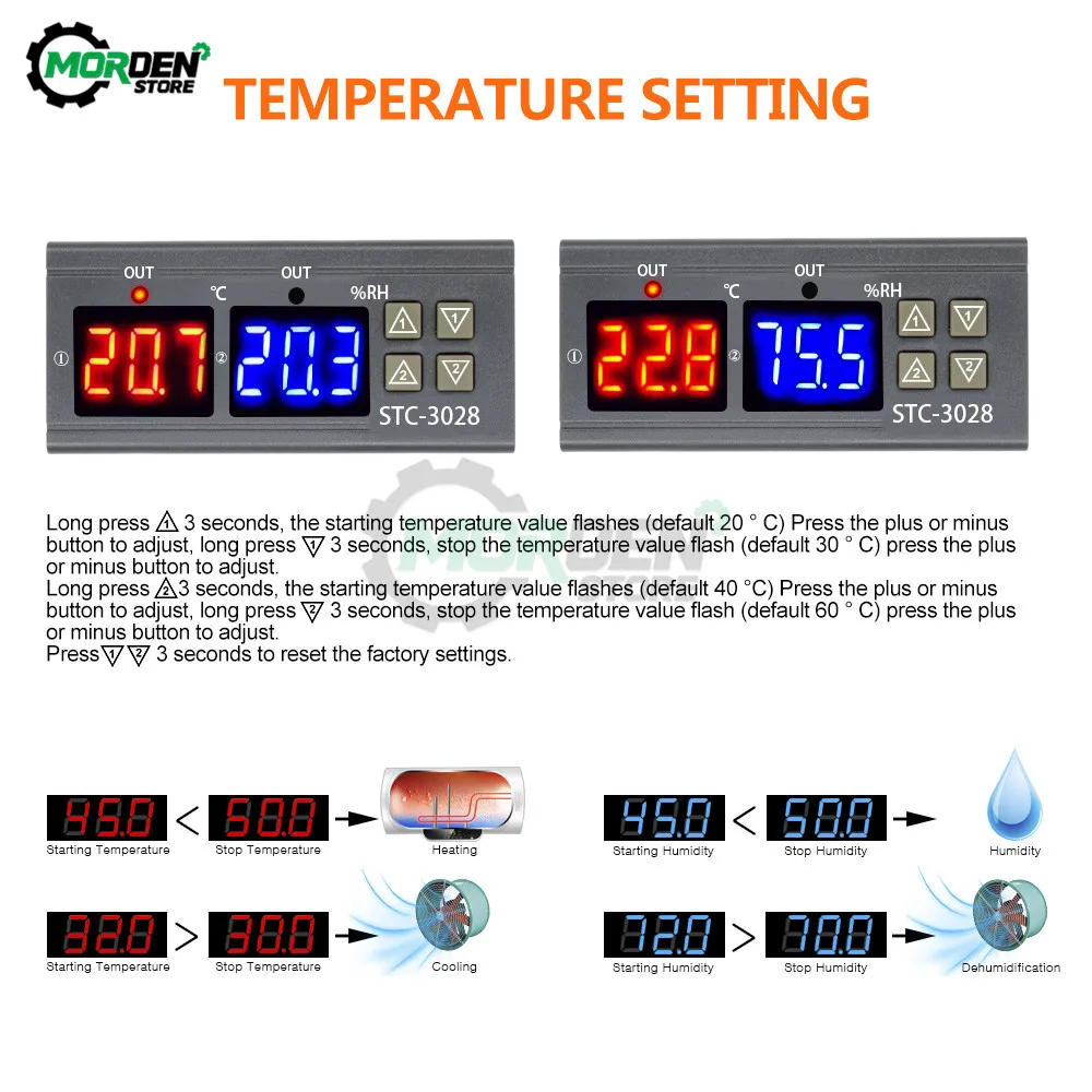 SHT2000 STC-3028 Dual Digital Temperature Humidity Controller AC 110V 220V Thermostat Humidistat Therometer Hygrometer |