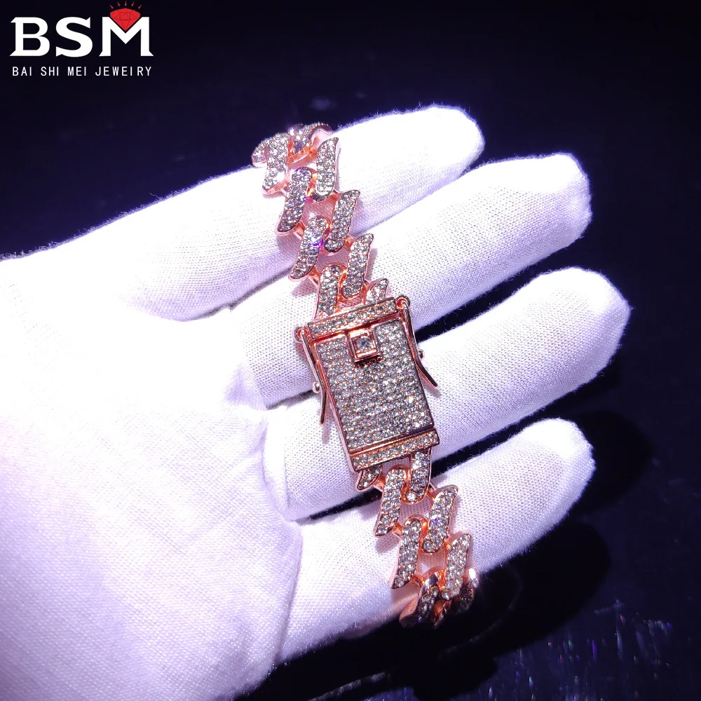 Браслет 20 см с кубинской цепочкой инкрустированный Цирконом В Стиле Хип-хоп