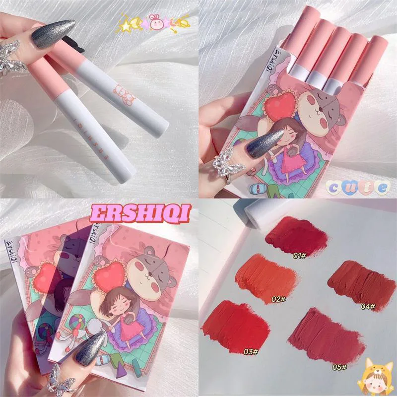 

5 Pcs/Set Velvet Matte Lip Gloss Long Lasting Waterproof Easy To Color Lip Glaze Air Cream Enamoured Girl Lipstick Set makeup