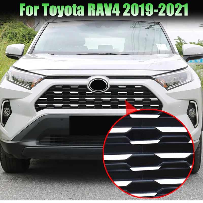 

1 комплект, декоративные наклейки на переднюю решетку радиатора для Toyota RAV4 2019 2020 2021 из нержавеющей стали, Стайлинг автомобиля для 2021 RAV4