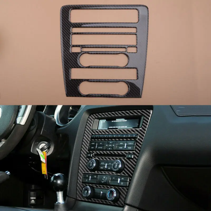

For Ford Mustang 09-13 CD Panel Cover Trim 1pc Accessories Black Carbon Fiber Center Control Durable