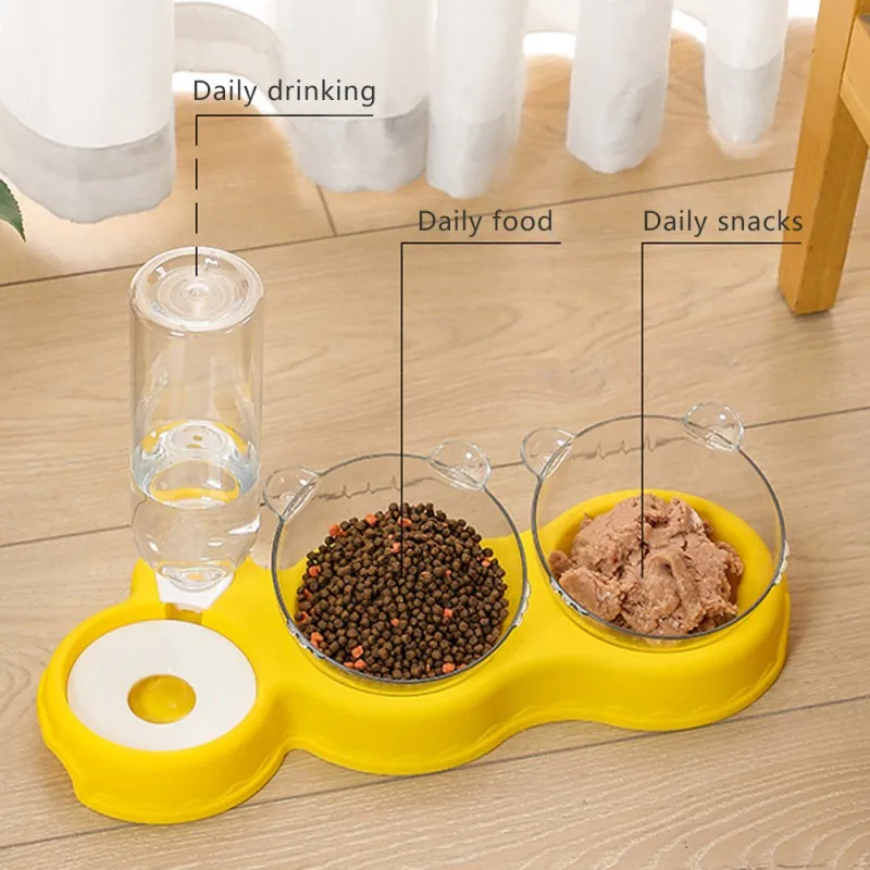 

Detachable Pet Feeding Bowl For Cat And Dog Auto Drinking Water Bottle Double Bowl Protect Cervical Vertebra Food Basin