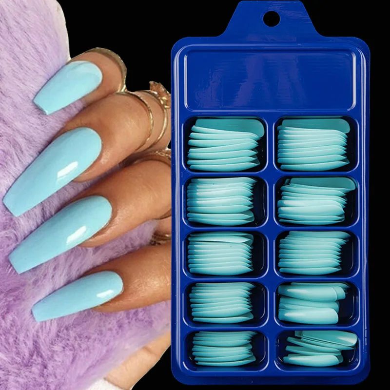 

100 Pcs /box False Nail Tips Full Cover Long Ballet False Nail Art Manicure Candy Color Nail Art Fake Nails Nail Decor Manicure