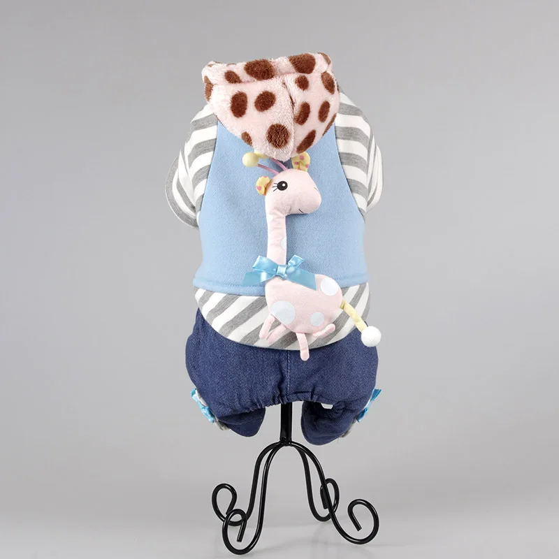 Blue giraffe Качественная одежда для маленьких питомцев Petalk, теплый зимний комбинезон для кошек, собак, пальто с капюшоном, одежда с флисовой подкладкой, Комбинезоны для домашних животных, размеры от XS до XXL - Цвет: Blue giraffe