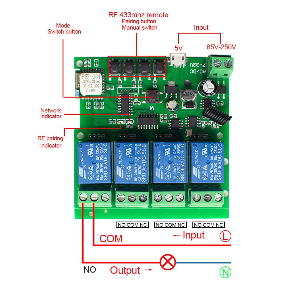 EWeLink приложение Smart переключатель 12V 24V 32V 4CH дистанционного Управление