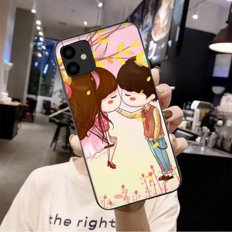 

LJHYDFCNB Lovely Lovers Kiss Phone Case For Iphone 6 6s 7 8 Plus XR X XS 11 12 Pro Mini Max