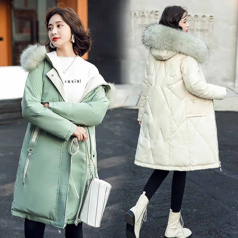 Winter Coat Women Jacket Hooded Fur Collar Long 2021 The New Korean Version Thicken Cotton