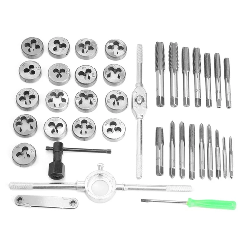 

40pcs Multi-functional Screw Tap Die Set Practical Durable External Thread Cutting Tapping Hand Tool Kit w/Wrench