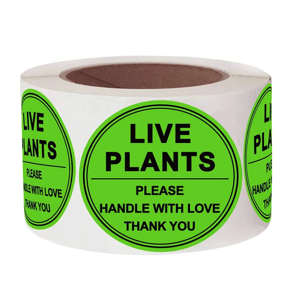 

250 Pcs Live Plants Handle with Love Stickers 2 Inch Green Fragile Handling Shipping Warehouse Pallet Adhesive Labels