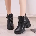 Женские осенние ботинки-мартинсы LZJ 2019, женские ботинки на молнии с круглым носком, женская модная обувь на высоком каблуке, черные ботинки на квадратном каблуке со шнуровкой