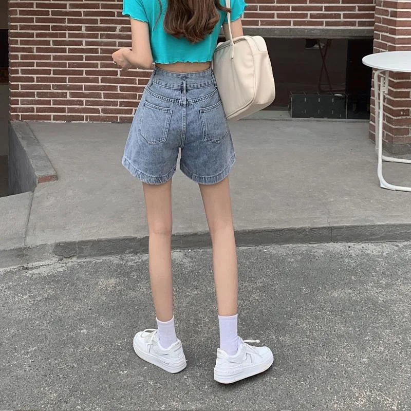 

Summer New Retro Women Shorts High Waist Wide Legs Jean Shorts Female Loose Love Heart Embroidered Denim Shorts Mujer