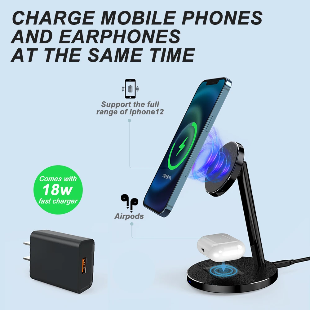 

2in1 Dual-Charge Magnetic 15W Wireless Charging Station For Apple Airpods Pro For iPhone12 12Pro Max 12Mini Magsafe Fast Charger