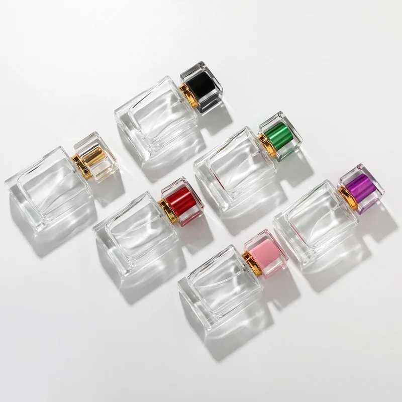 30ml 50ml Refillable Perfume Bottle Spray Square Glass Mixing Color Cosmetic Container Atomizer Perfume Bottle 10 pcs/lot