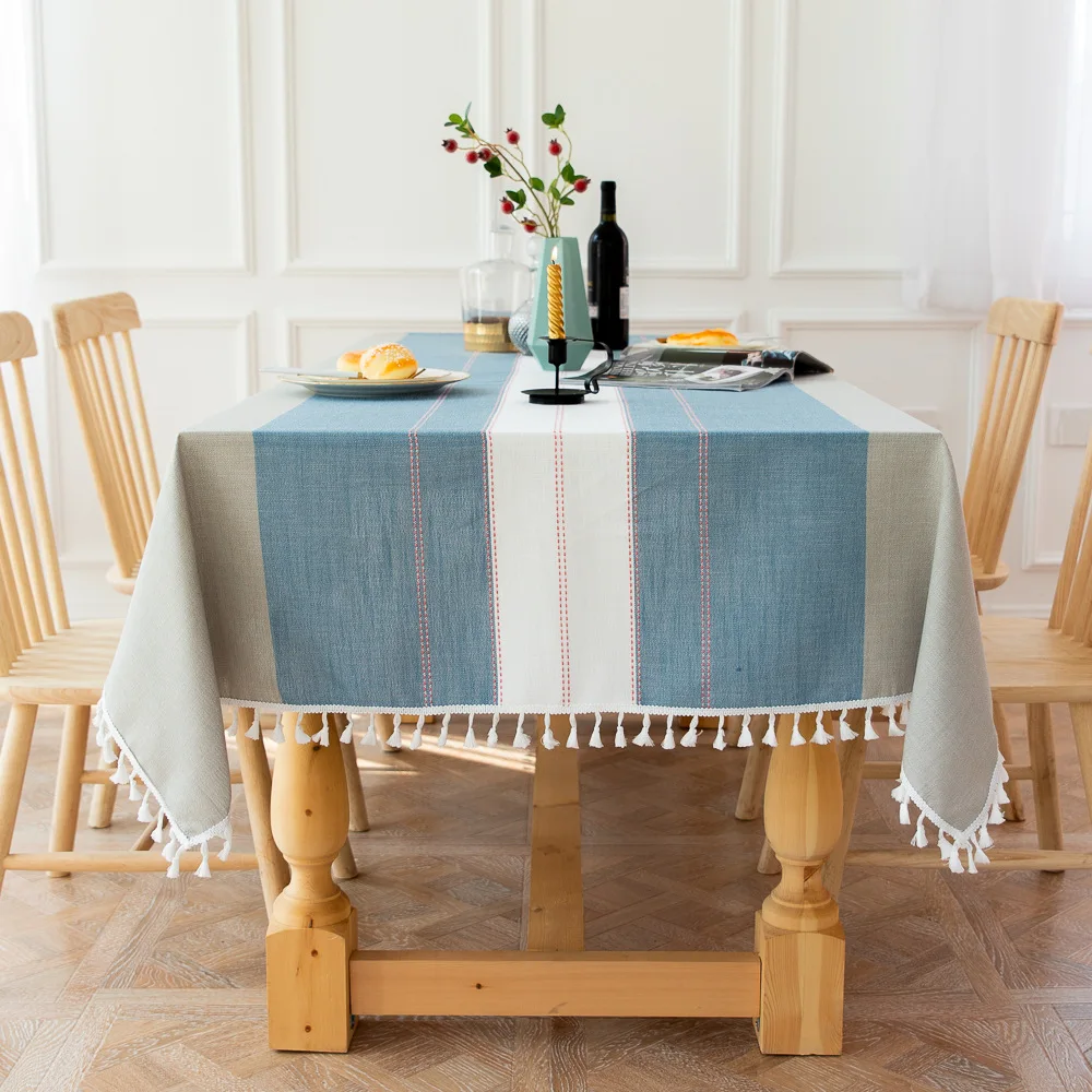 

Stitching Stripes Dinner Tablecloth for Table Covers Eco Rectangular Tablecloths for Party Decoration Home Kitchen Table Cloths