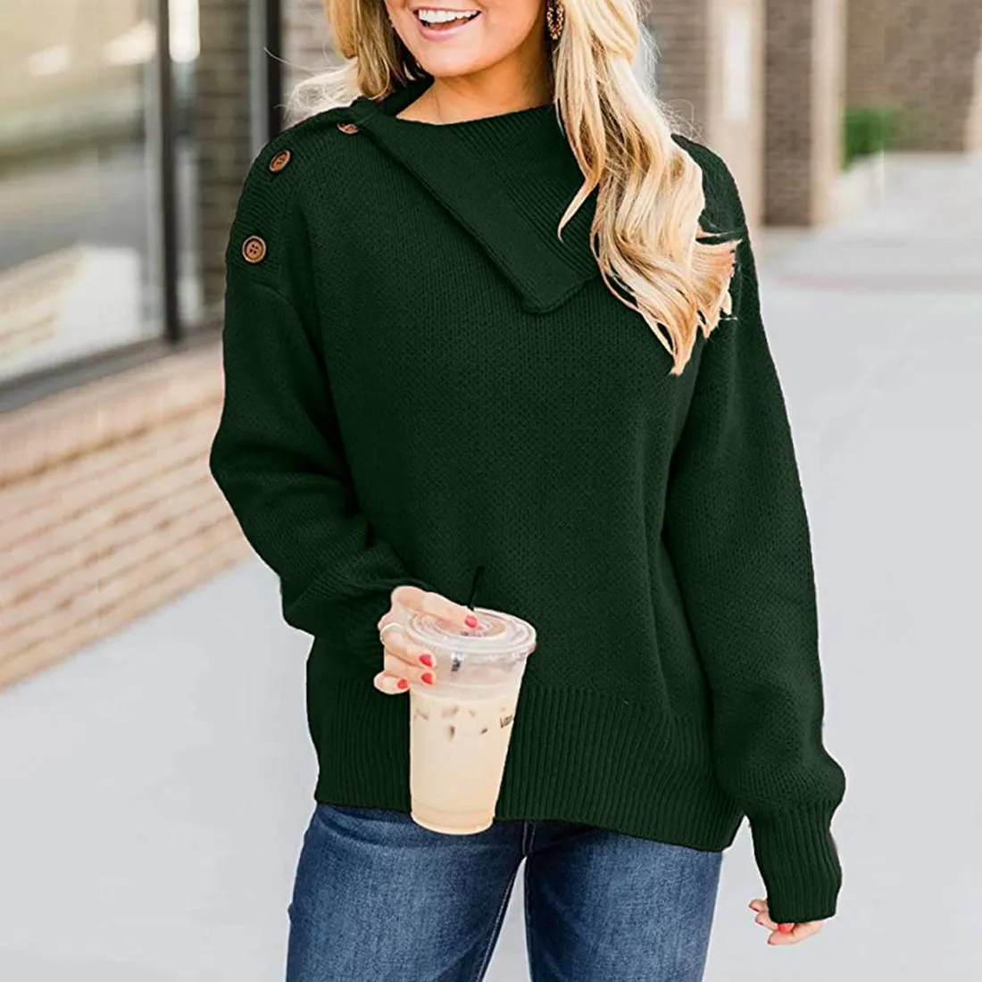 LASPERAL Women Sweaters Loose Pullover Minimalist Knitted Turndown Collar Autumn Winter Ladies Vintage Jumpers Tops | Женская одежда