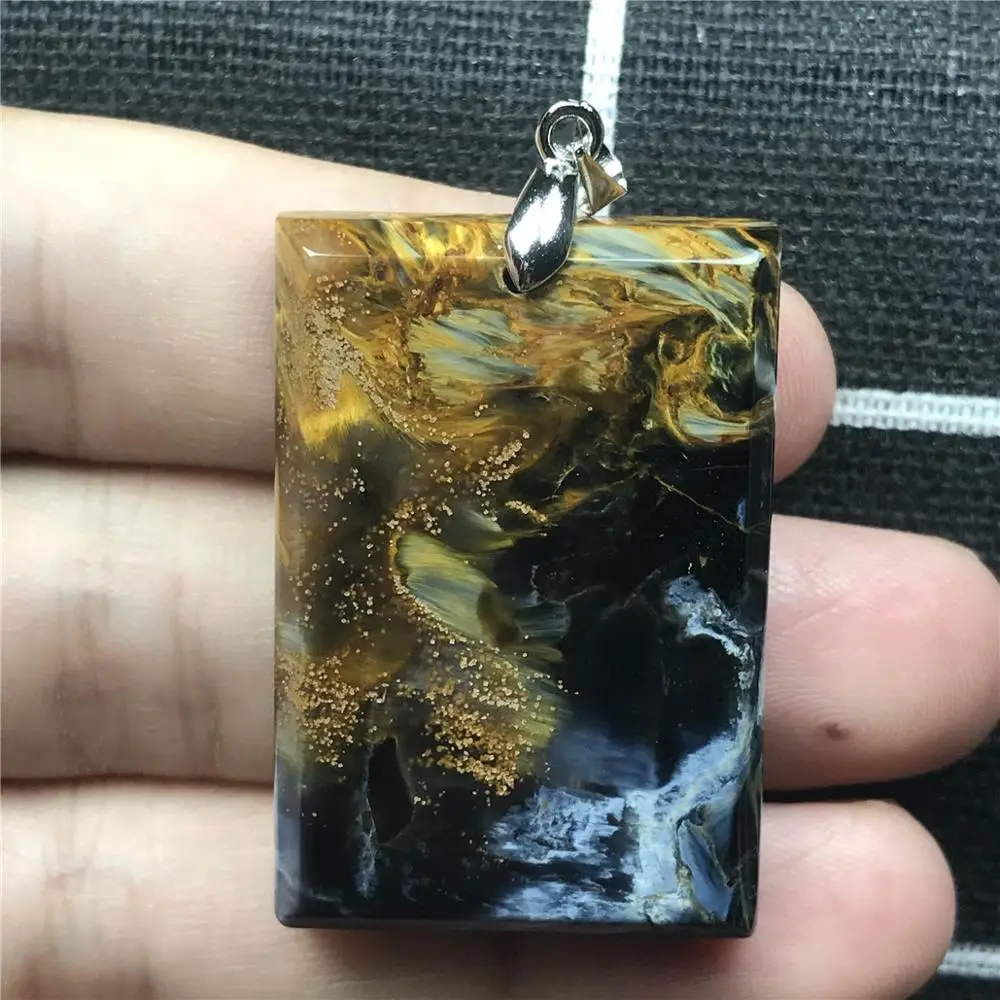 Натуральный Синий желтый кулон Pietersite для женщин и мужчин 37x26x6 мм, кубический кристалл, прямоугольник, любовь, модные украшения из бусин, кулон AAAAA