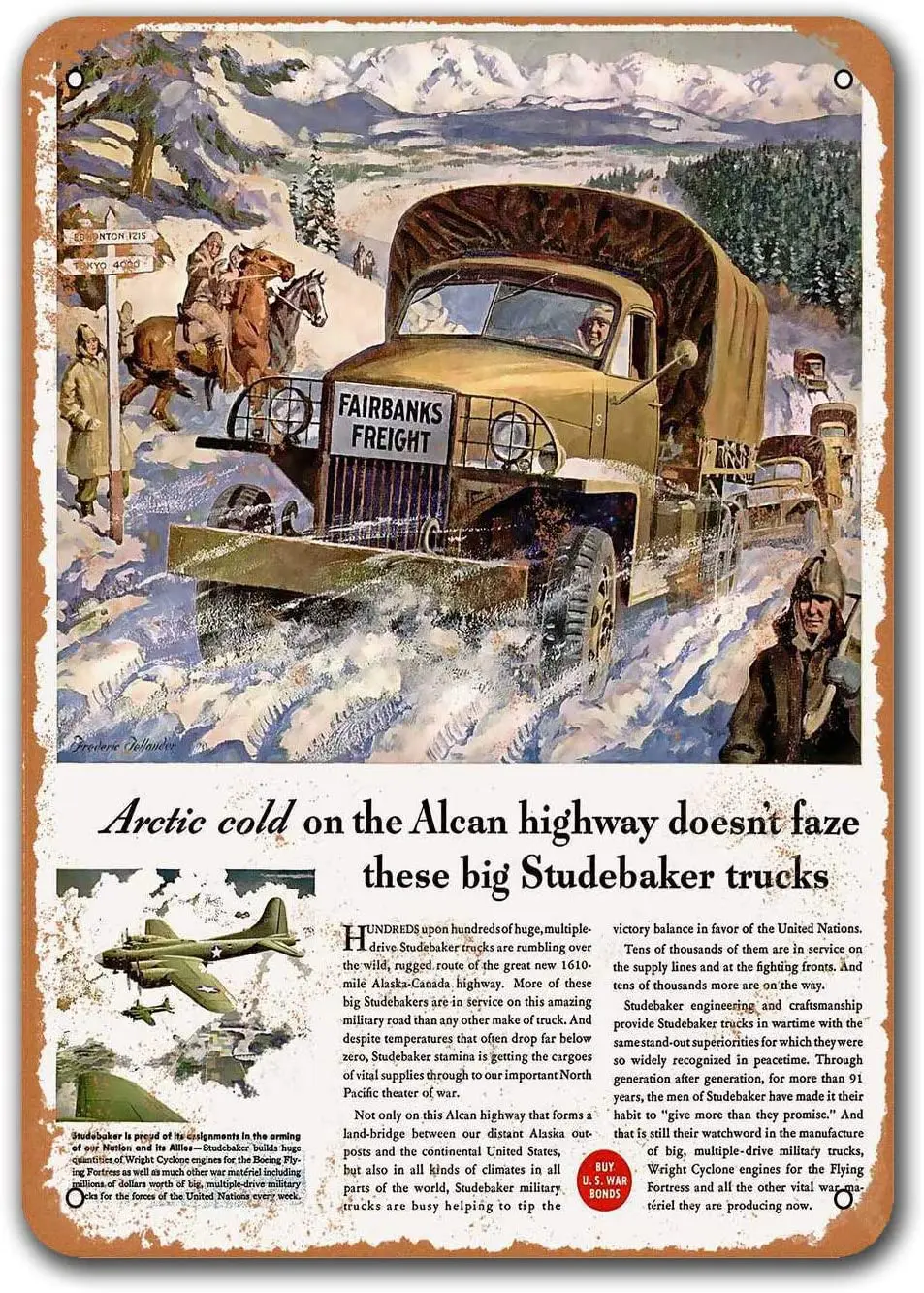 1943 г. старые автомобили Studebaker Trucks Аляска Канада HWY жестяной знак Sisoso винтажные