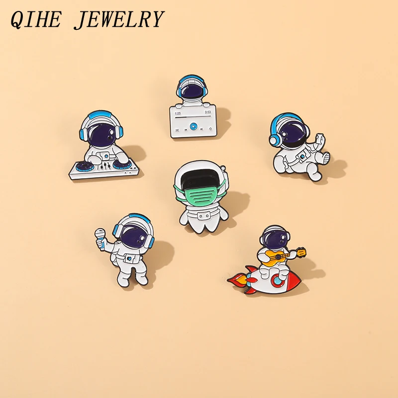 

Cartoon Astronaut Enamel Pins Rocket Dancing Sing Guitar Custom Brooches Badge Lapel Pin Accessories Backpack Gift Women Jewelry