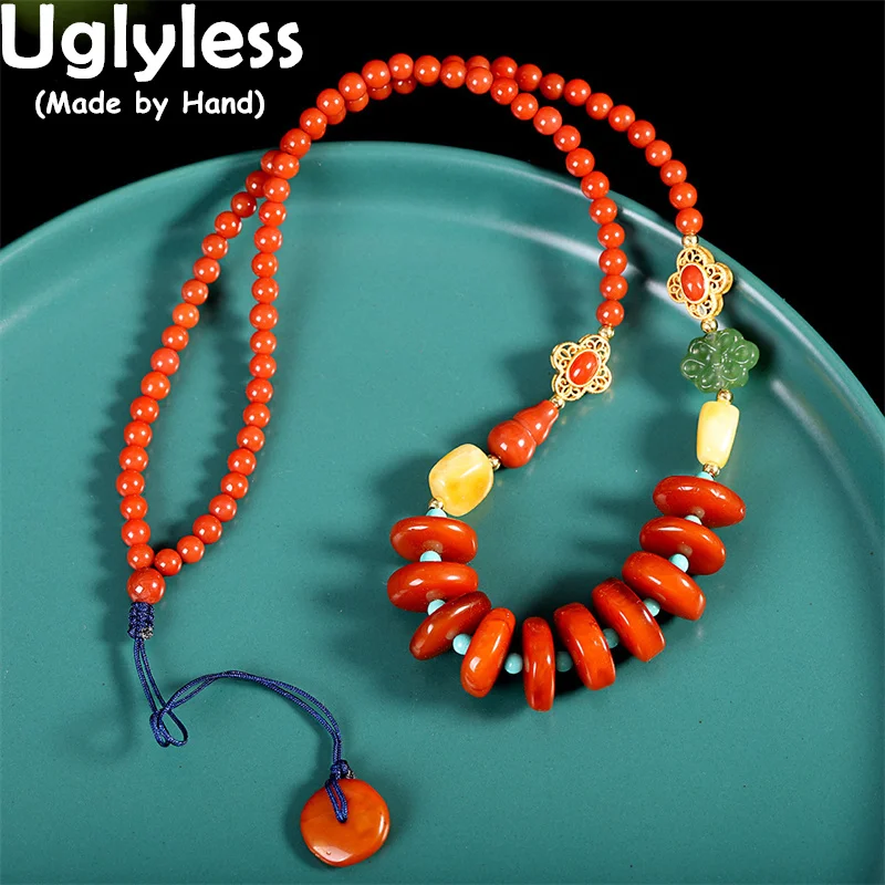 

Uglyless Summer Vacation Dress Multi Gemstones Beading Necklaces for Women Natural Amber Agate Turquoise Necklaces 925 Silver