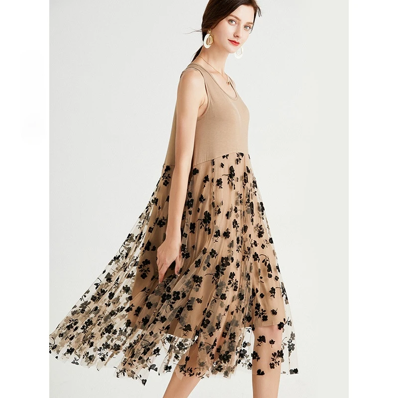 

New Dress for Summer 2021Sleeveless Vest Dress Round Neck Gauze Dress Plus Size Dress