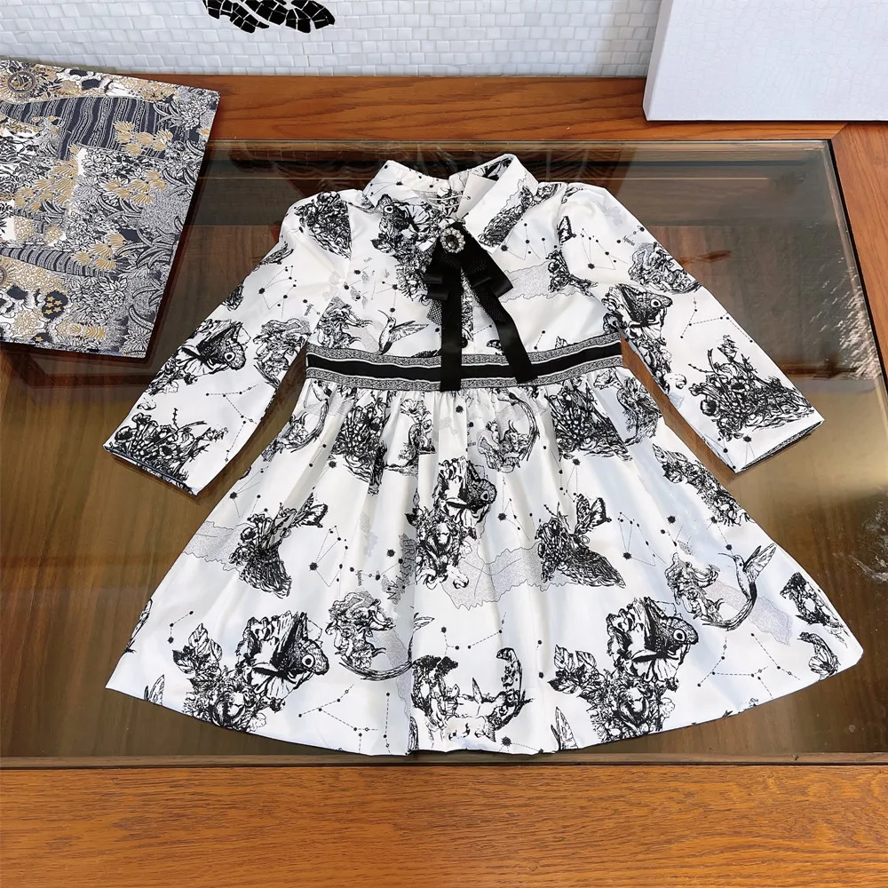 

Платье для девочек с цветочным принтом, Новинка осени 2021, стильная шифоновая юбка для зарубежных детей, платье принцессы для больших детей, ...