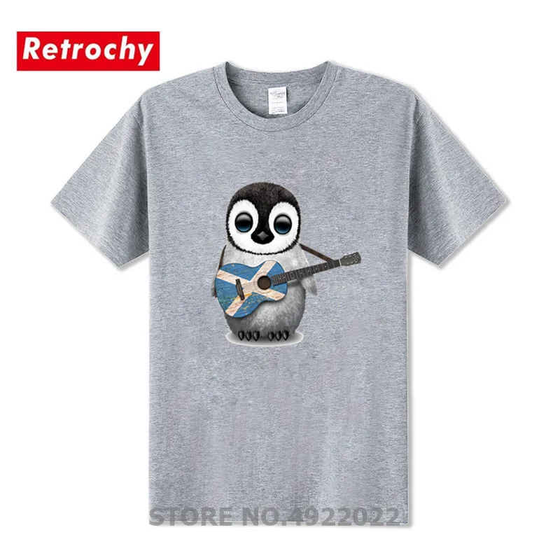 Funny Men's Hipster O-Neck T Shirt Cute Baby Penguin Playing Scottish Flag Guitar T-Shirt Summer Urban Trendy Brand Tshirt Homme | Мужская
