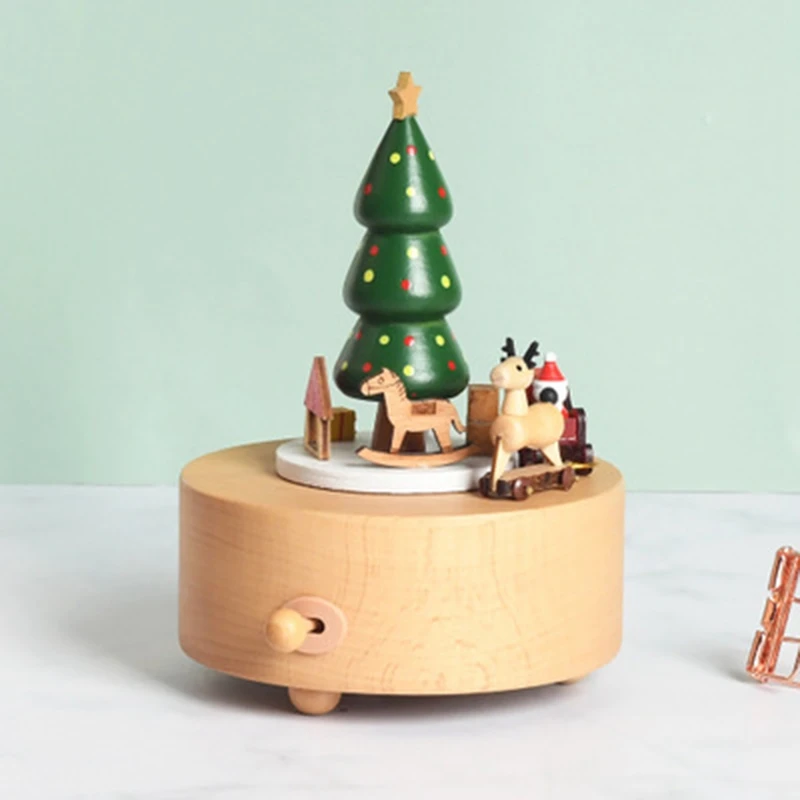 

Christmas Gifts Christmas Tree Wooden Music Box Christmas Elk Santa Claus Music Box
