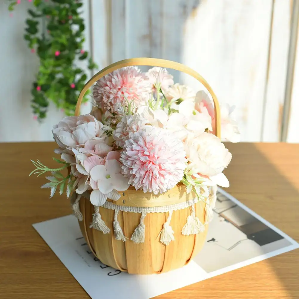 Корзина для хранения цветов ручной работы деревянная плетеная корзина с ручкой