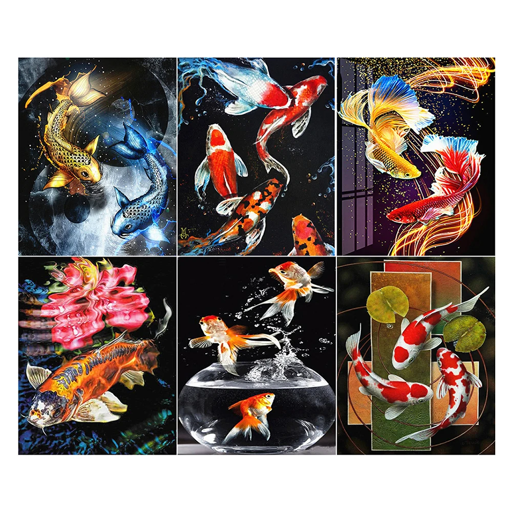 

New 5DDIY Diamond Painting Beautiful Koi Fish Picture Full Drill Embroidery Mosaic Cross Stitch Kit Home Decoration Holiday Gift