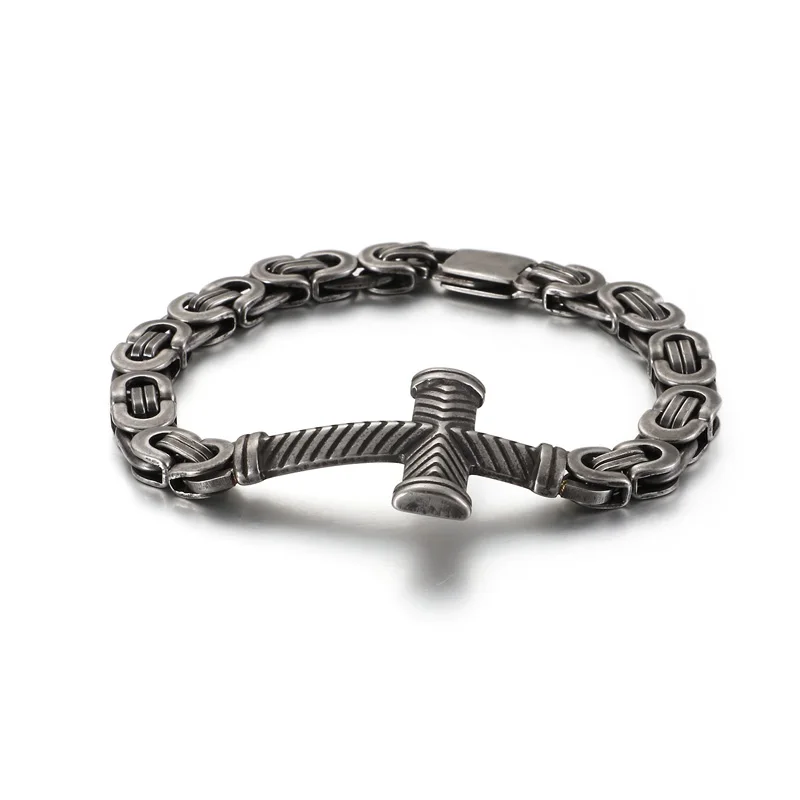 

Fashion Personal Men Punk Retro Black Gold Chain Stainless Steel Cross Loop Chain Bracelets Jewelry