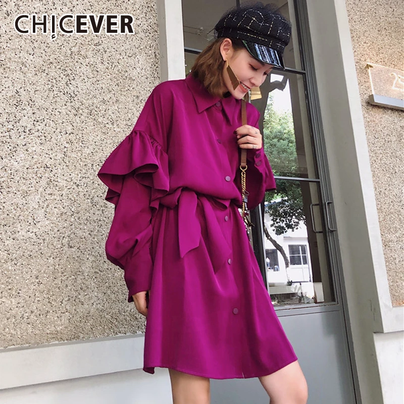 Женское платье с рукавами фонариками CHICEVER осеннее фиолетового цвета высокой