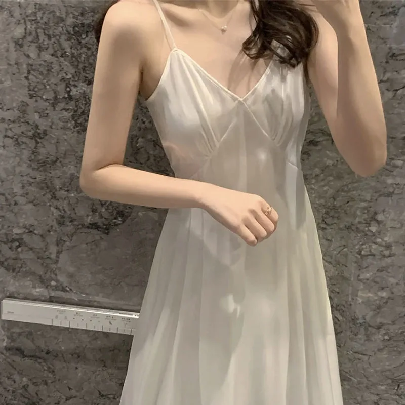 

Сексуальными тоненькими лямками Платье женское повседневное пляжное вечернее вечерние цельнокроеное платье в Корейском стиле 2021 Лето v-об...