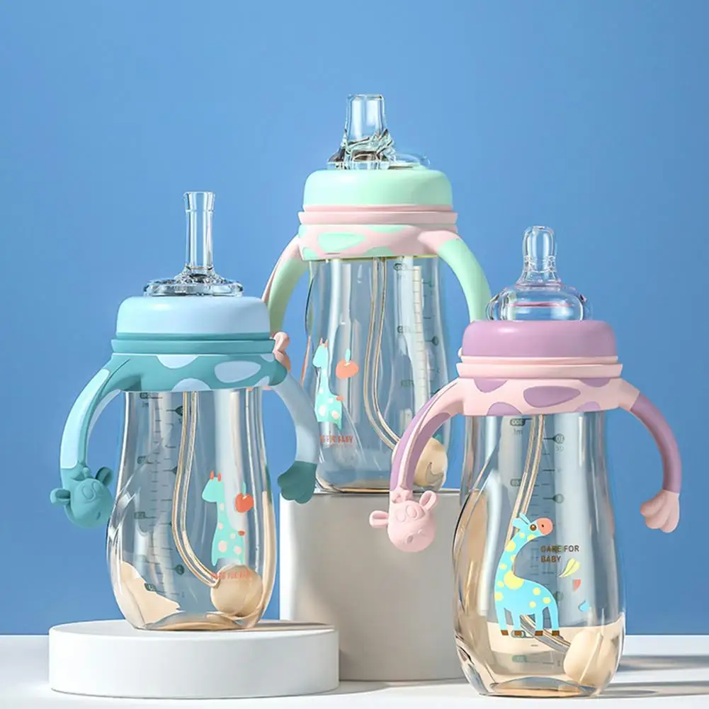 

1 Set 240ml/300ml Straw Bottle Double Handle Large Capacity PPSU Toddler Water Sippy Bottle for Outing Feeding Drinking Cup