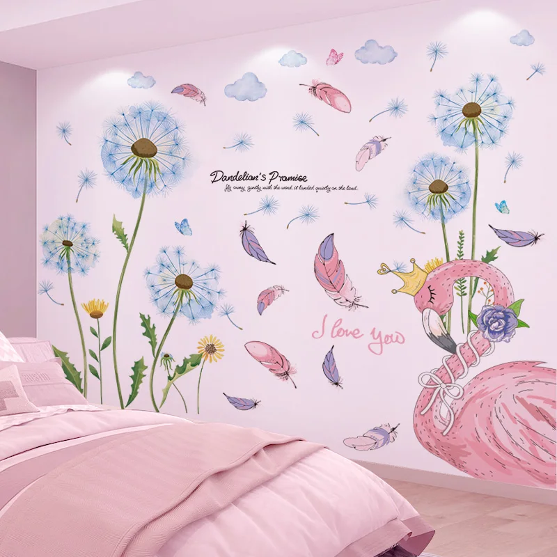 [SHIJUEHEZI] Одуванчики цветы наклейки на стену DIY Фламинго настенные с животными для