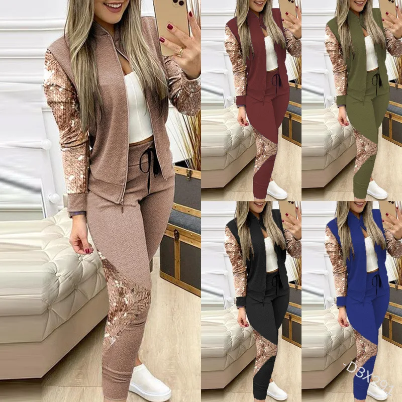 

Уличная трендовая одежда, однотонное спортивное пальто, Модный комплект из длинных брюк с длинным рукавом