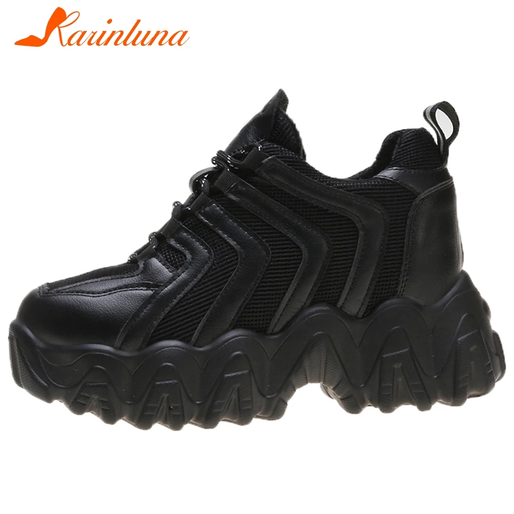 

KARINLUNA/Новинка, женские ботинки в продаже женские кроссовки на плоской платформе модный пэчворк обувь на шнурках; Женская обувь на плоской по...