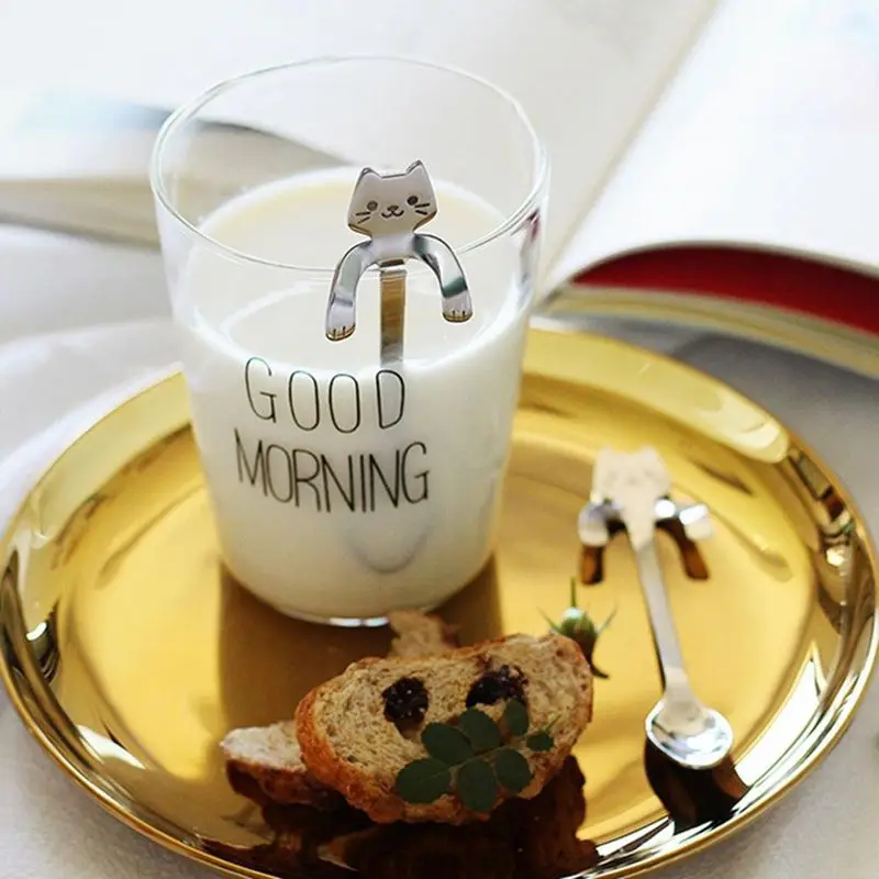 Милый Кот форма кафе чай сахар и торт 4 x ложки из нержавеющей стали (серебро)-ABUX |