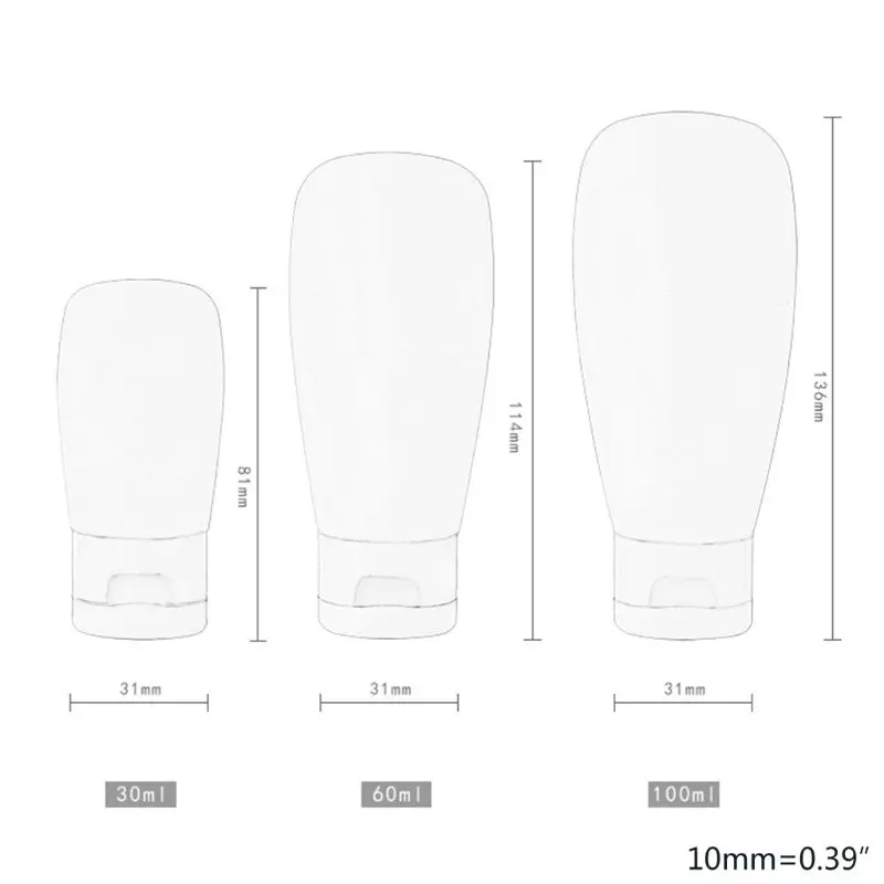

3Pcs 30/60/100ml Transparent Plastic Empty Tubes Refillable Cosmetic Sample Squeezable Bottle Container with Flip Cap