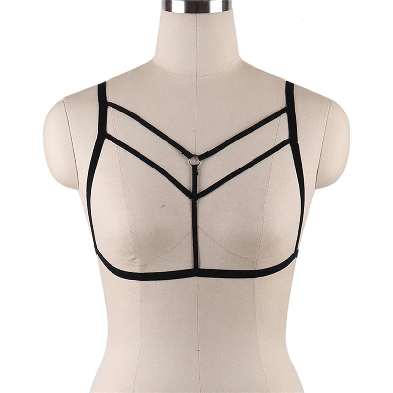 

Women Gothic Sexy Elastic Cage Crop Top Bras Erotic Lingerie Strappy Hollow Out Bra Bustier Bandage Bra Black Harness 3 Styles