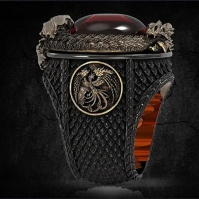 

Classic Men Gold Color Dragon Ring Jewelry Fashion Punk Style Red Crystal Stainless Steel Rings for Male Party Jewelry Gift