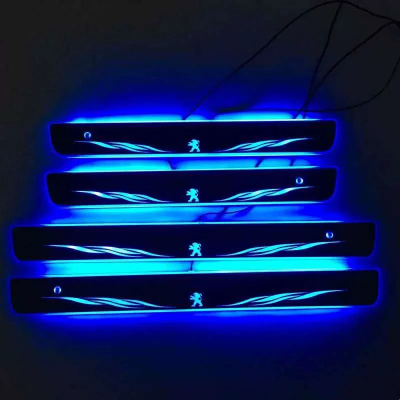 

Express delivery led door sill plate strip welcome light threshold guard protectors for Peugeot series